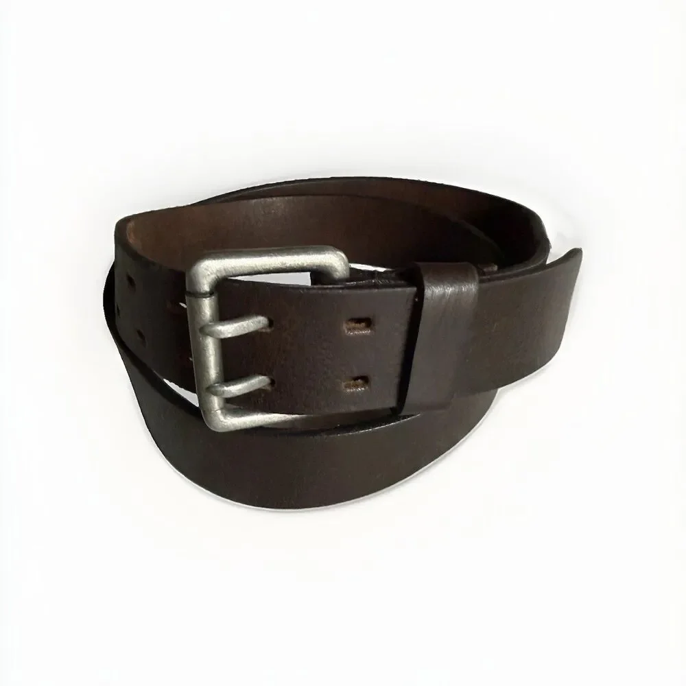 Silver Jeans Co Brown Leather Belt Double Prong Roller Buckle 42